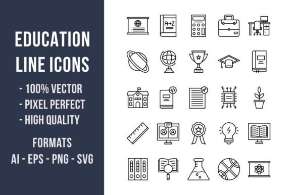 50 Education Line Icons for Modern Web Design
