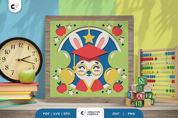 Bunny on Graduation Party 3D SVG for School Content