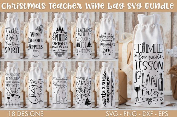 Christmas Teacher Wine Bag SVG Bundle for Crafts and Graphics