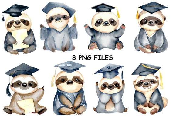Cute Sloth Graduate Watercolor Clipart for Creative Projects