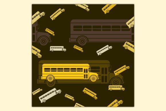 Flat School Bus Dark Seamless Pattern for Graphics and Patterns