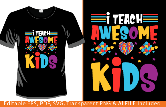 I Teach Awesome Kids Shirt Autism Graphics