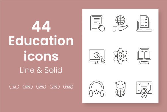 Online Education Line and Solid Icon Set for Graphics and Icons