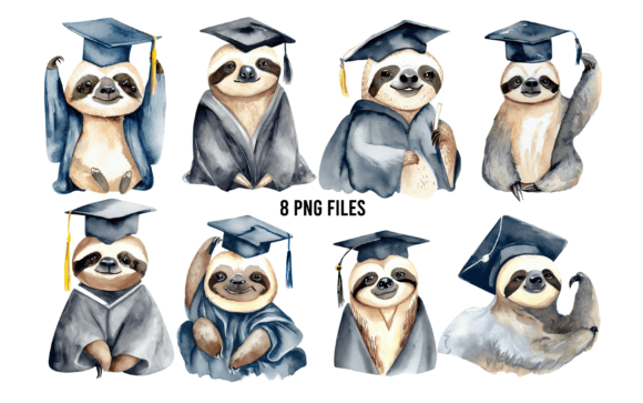 Sloth Graduate Watercolor Clipart for Creative Projects