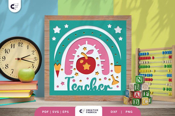 Teacher 3D Shadow Box Paper Cut SVG for School Projects