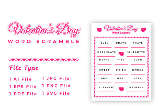 Valentines Day Word Scramble Worksheet Graphics for Prek